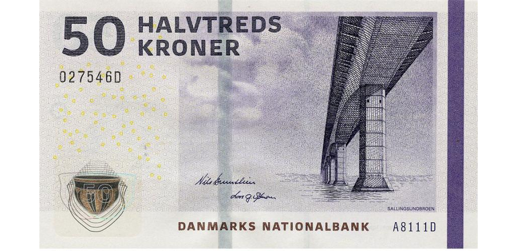 Коллекционная банкнота Дания 50 крон 2011 UNC P65d Jensen and Sørensen (Б22423)