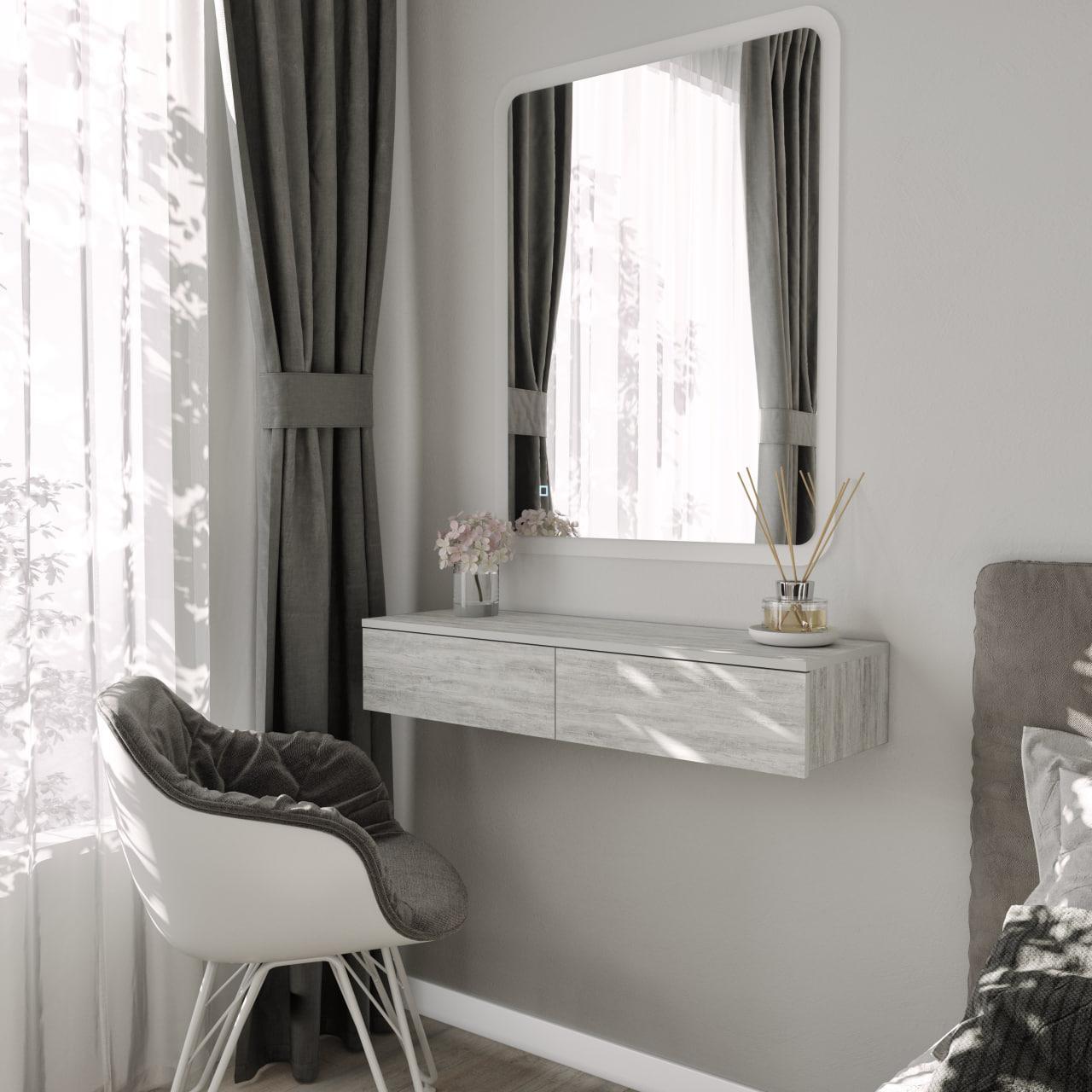 Подвесной туалетный стол N&C для макияжа с двумя выдвижными ящиками Бетон (FT-226B) - фото 1