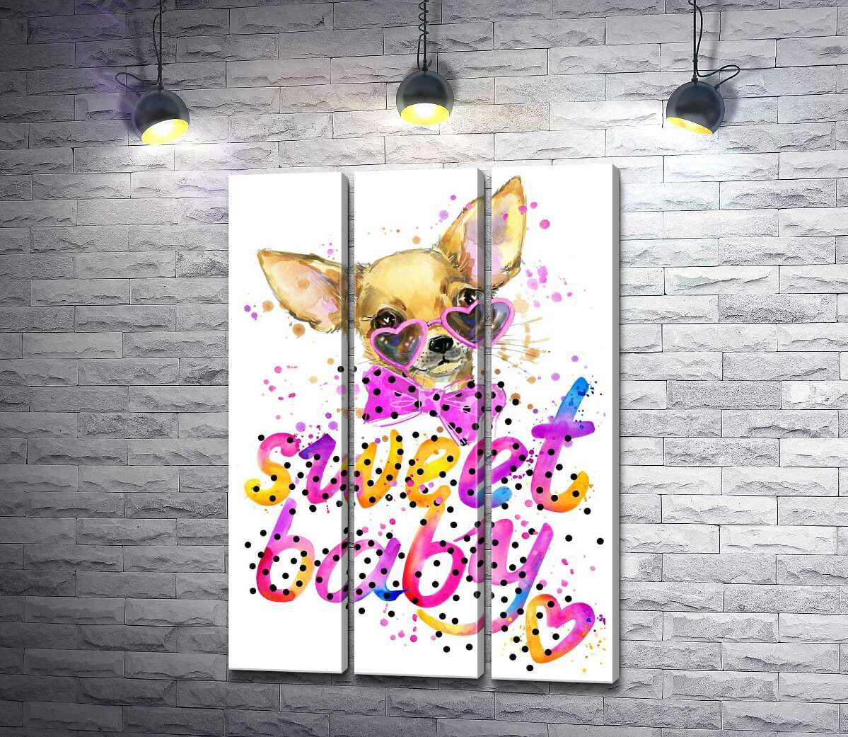ᐉ Модульная картина ArtPoster Чихуахуа с розовым бантиком и надписью ...