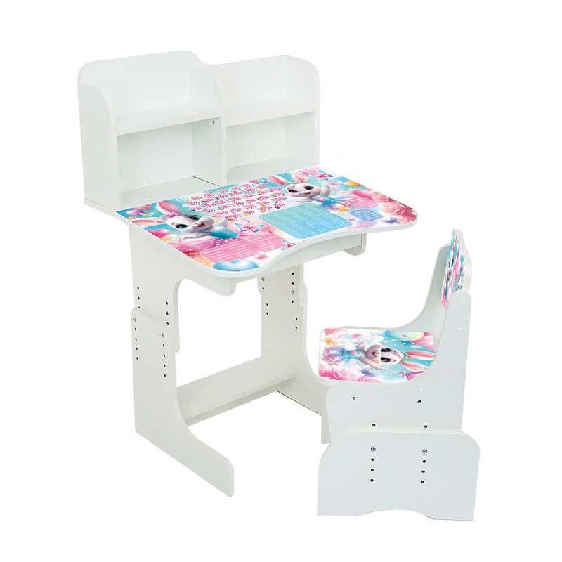 Парта школьная Зайчики балерины ЛДСП 1 стул с пеналом 69х45 см White (155978)