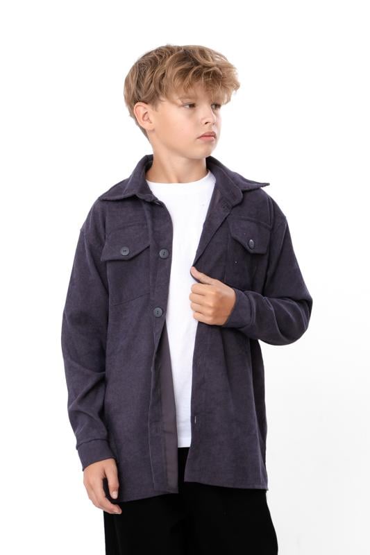 Сорочка з мікровельвету вільного крою для підлітка Носи Своє з кишенями 152 см Графітовий (6417-045)