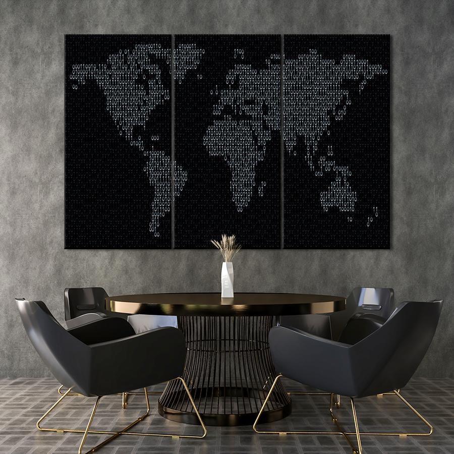Картина карта Двойственный код на карте мира 78x48 см (A1328-3)