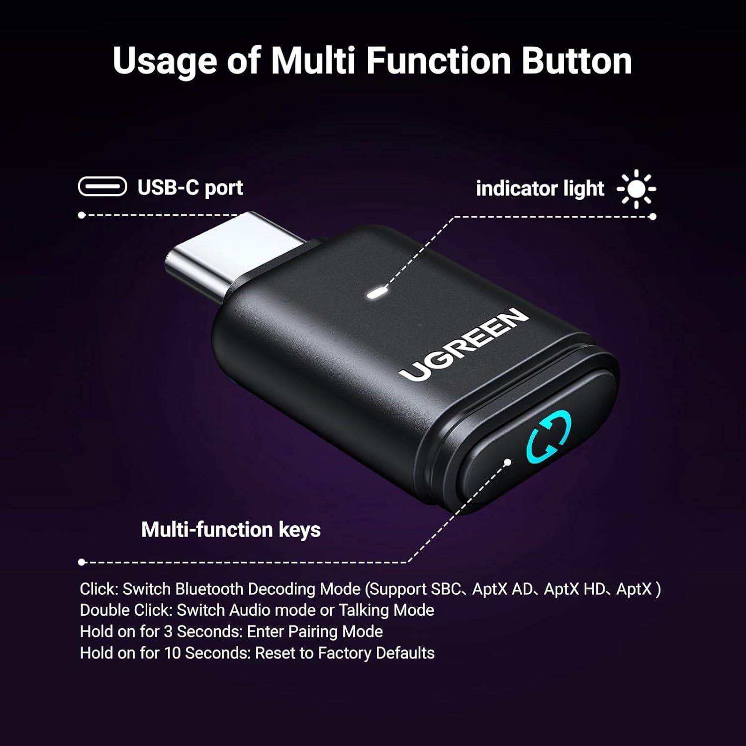 Адаптер UGREEN BT501 Bluetooth 5.3 Black (45008) - фото 4