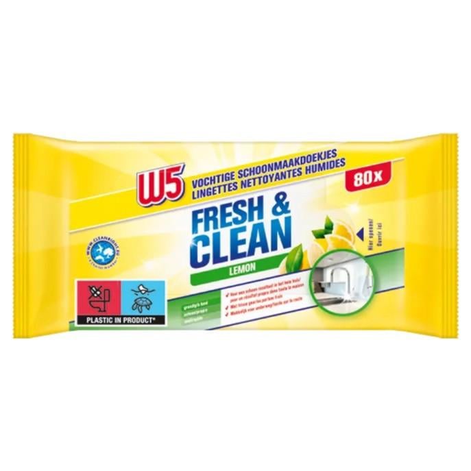 Влажные салфетки для уборки W5 Fresh&Clean Лимон 80 шт.