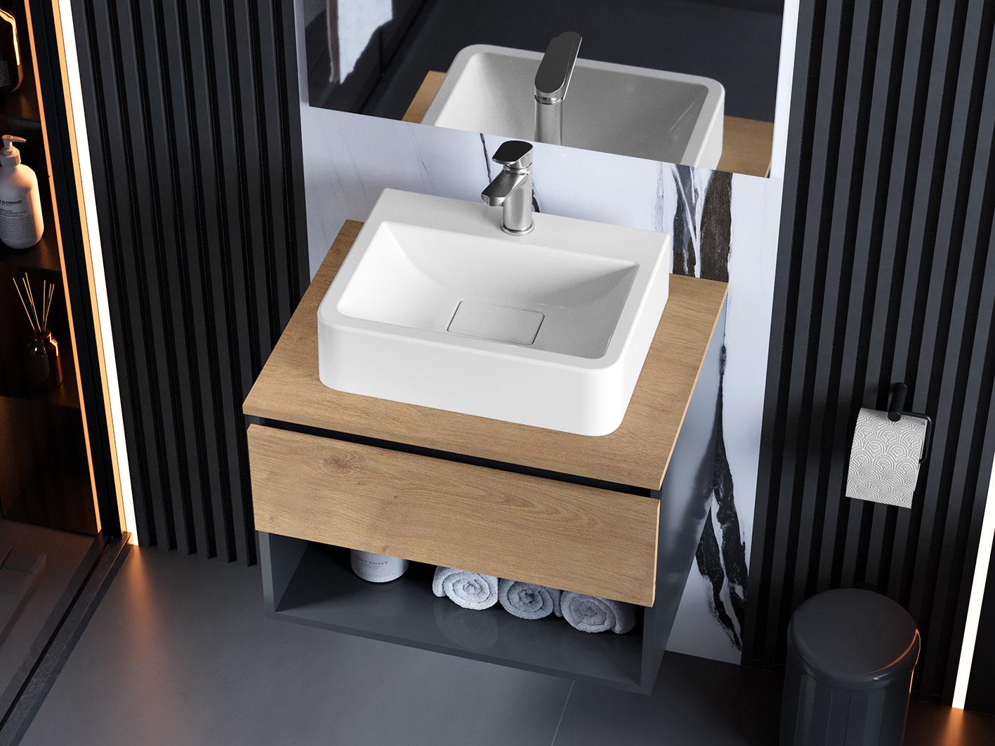 Тумба для ванной комнаты подвесная Luxor Atlanta 60 Дуб с накладным умывальником Piano Коричневый (36625071)