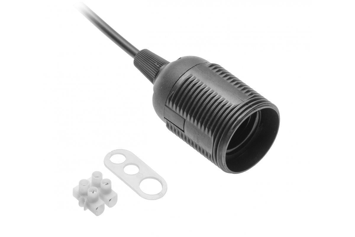 Патрон GTV E27 з кабелем та колодкою АС220-240V 60 Вт 2x0,75 мм Чорний (27849053)