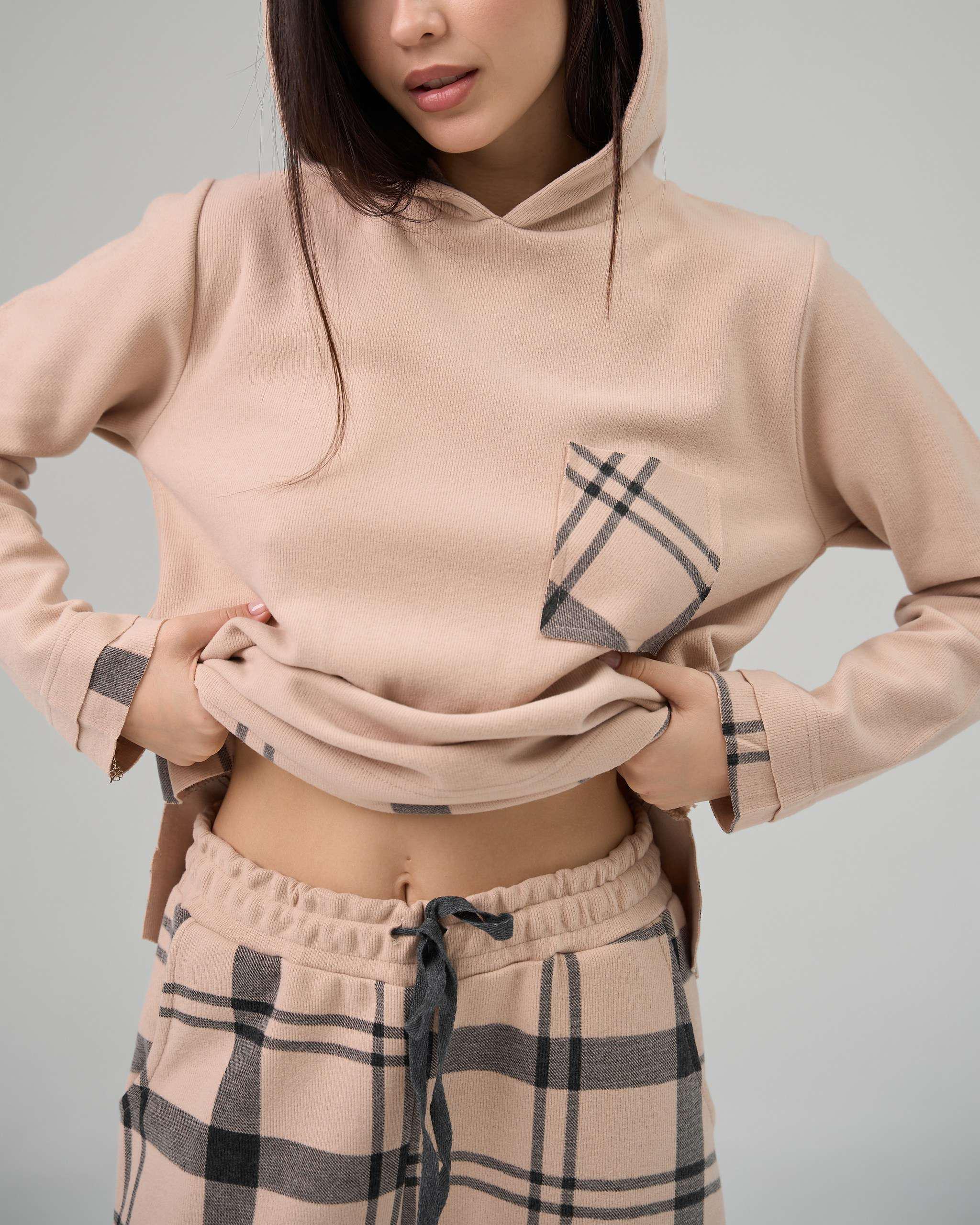 Костюм женский брюки и кофта с капюшоном в рубчик M Бежевый (88992) - фото 3 Костюм женский брюки и кофта с капюшоном в рубчик M Бежевый (88992) - фото 3