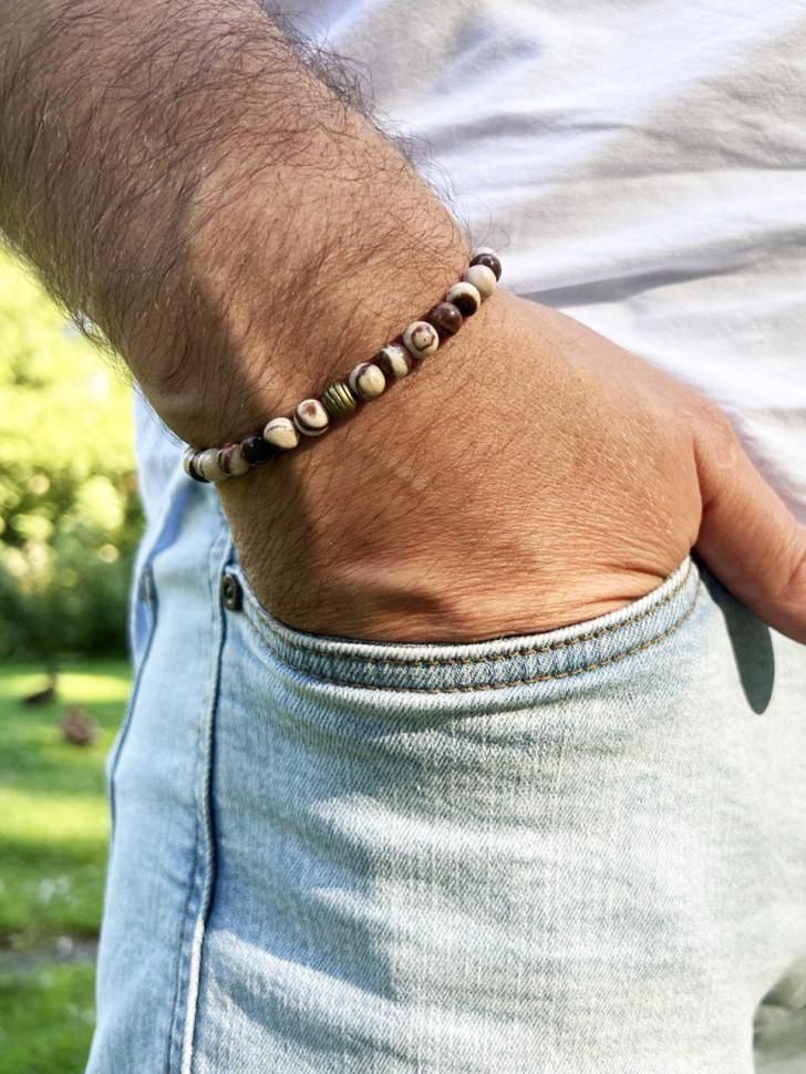 Браслет мужской из натуральной яшмы "зебра" (4527)