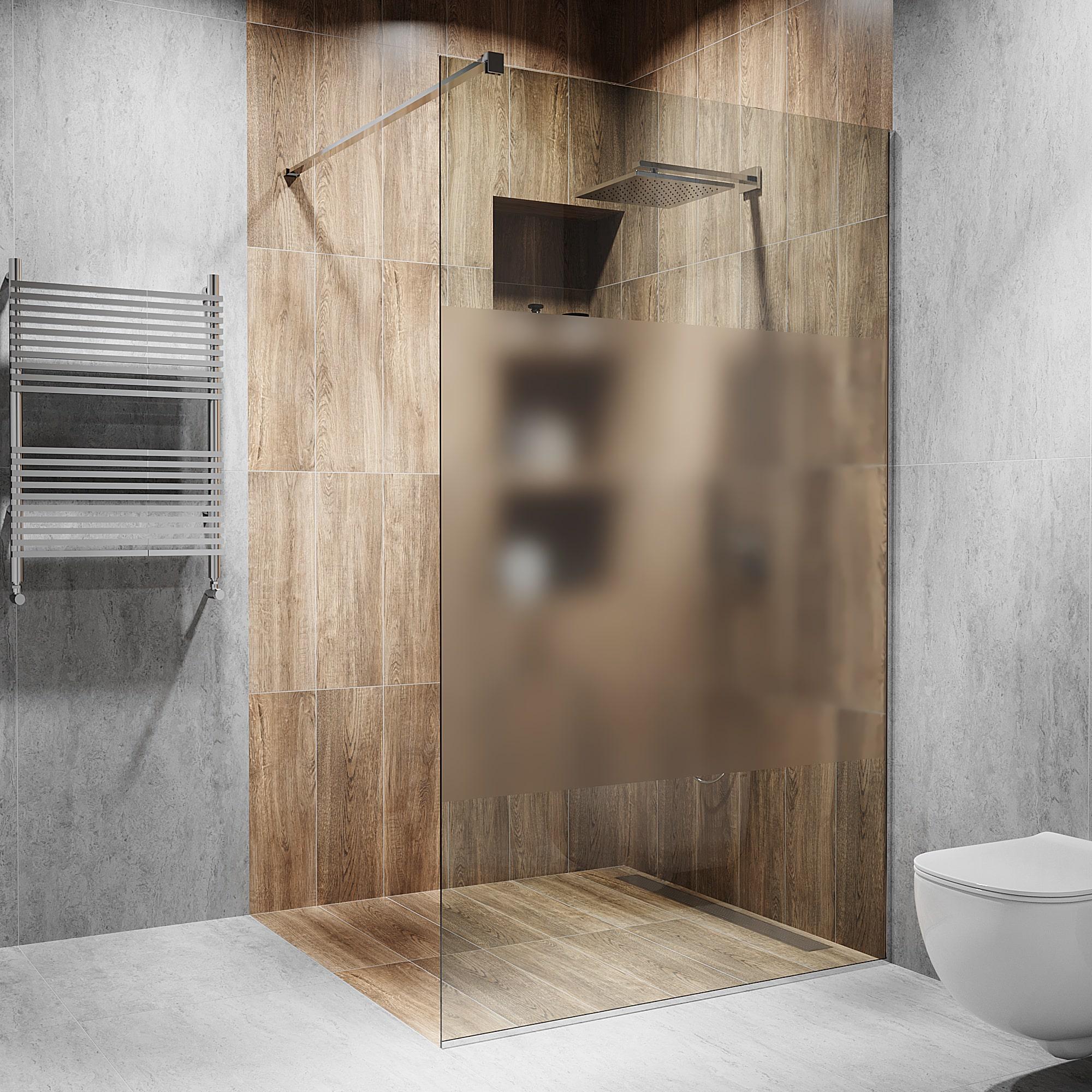 Перегородка стеклянная душевая 2000х1100 мм стекло прозрачное с фурнитурой SSS матовой