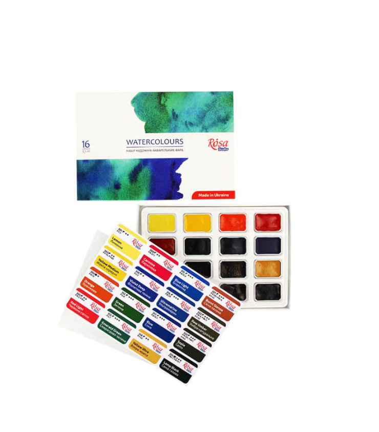 Акварель Rosa Studio в кюветах 16 цветов (340204)