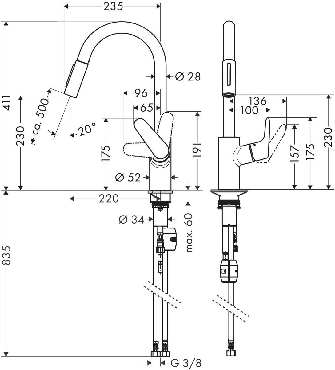 Змішувач для кухні Hansgrohe Focus KM240 M41 витяжний 235 мм Сталь (ERC-31815800) - фото 5