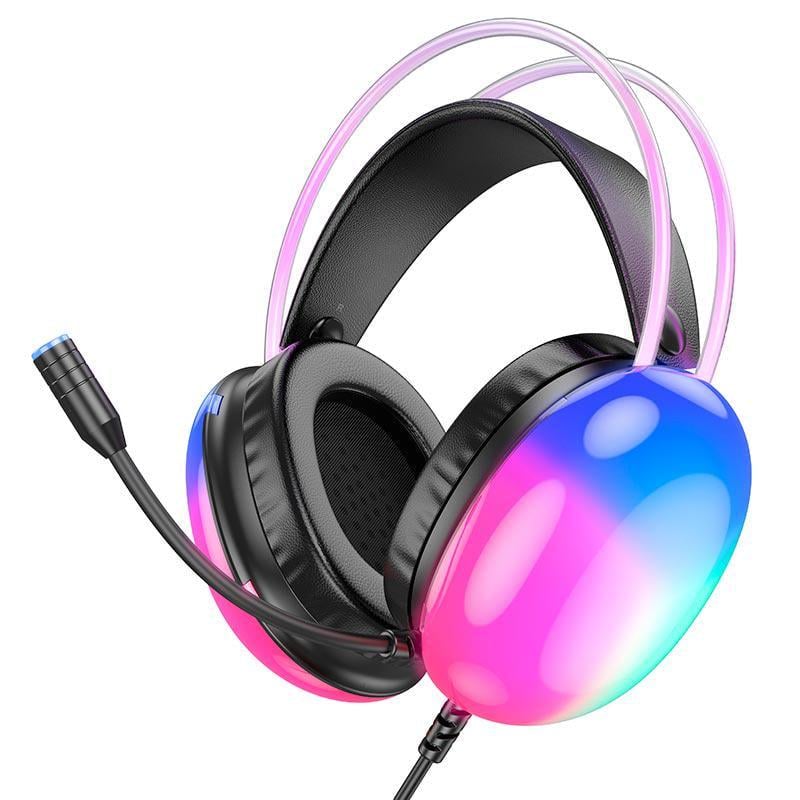 Наушники игровые Hoco W109 Plus с микрофоном и подсветкой 2 м Black