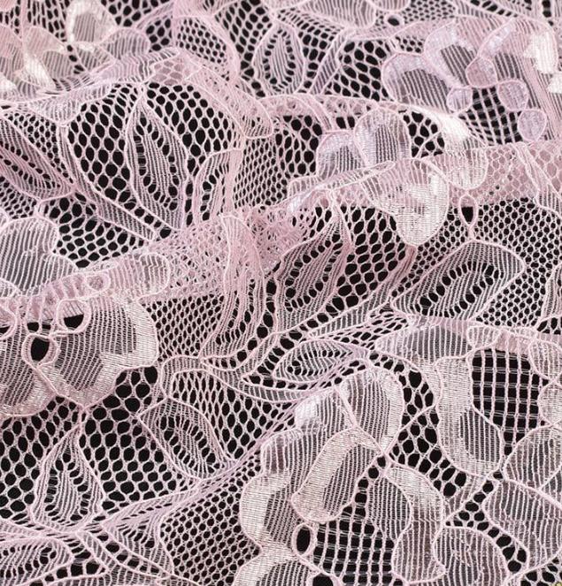 Ткань кружевное полотно стрейч цветы на сетке ширина 150 см Розовый (11135.064)