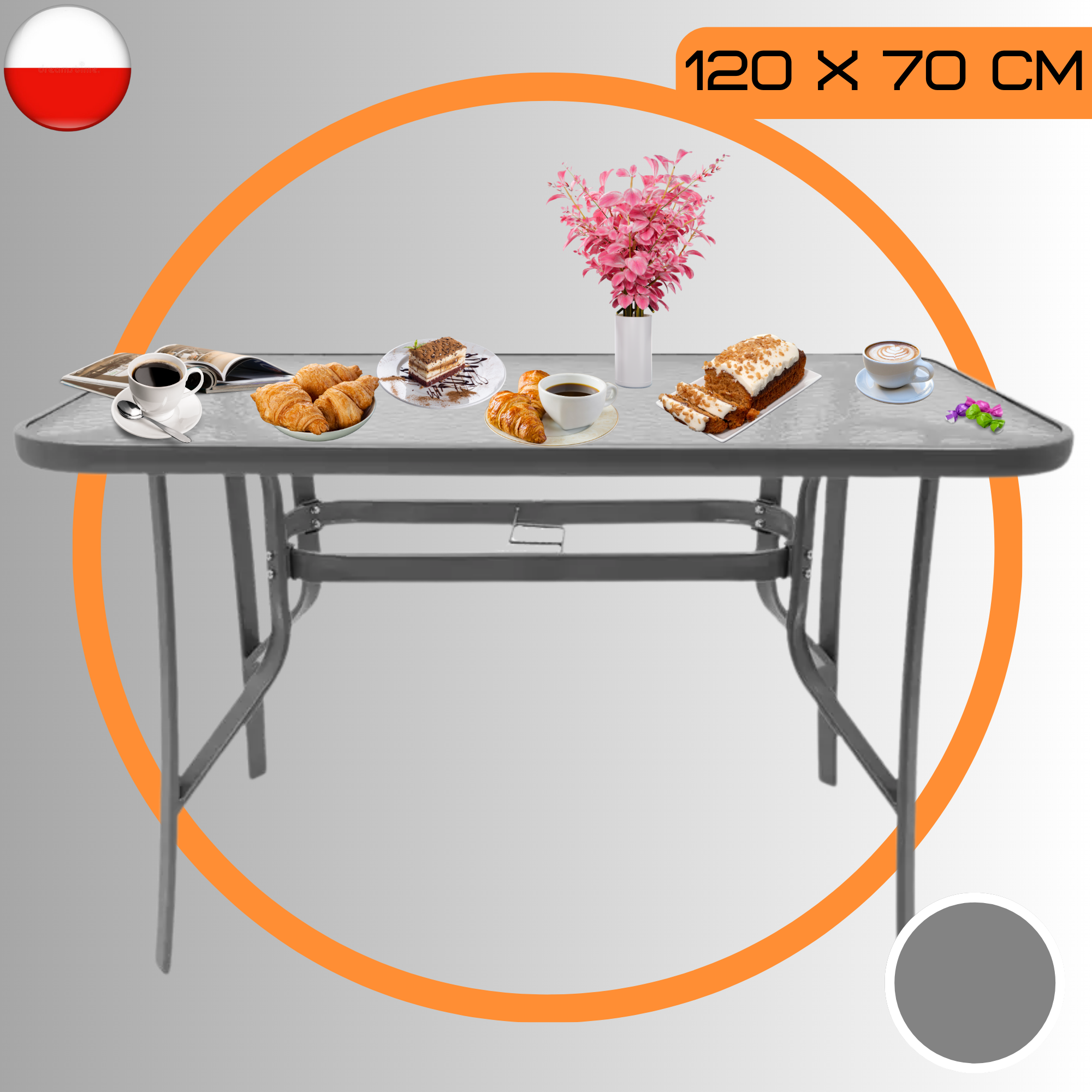 Стол садовый квадратный стеклянный Kontrast Majorka 120x70x70 см Grey (AN-KMF120G) - фото 2