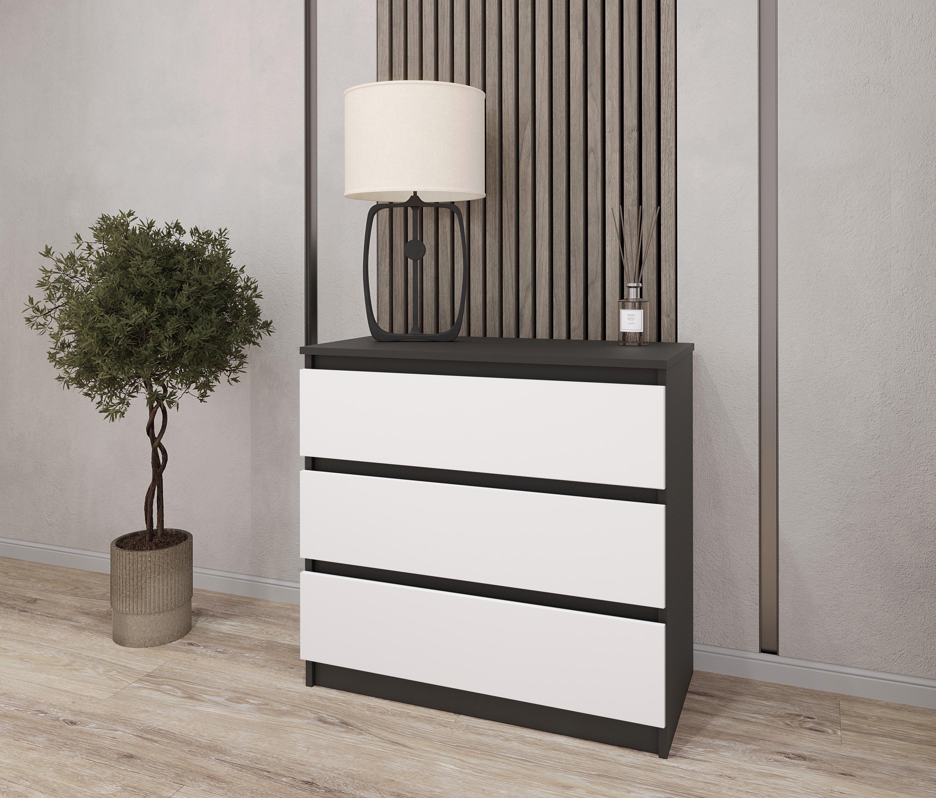 Комод на 3 висувні ящики ДСП 600х755х400 мм Антрацит/Білий фасад (NT-217)