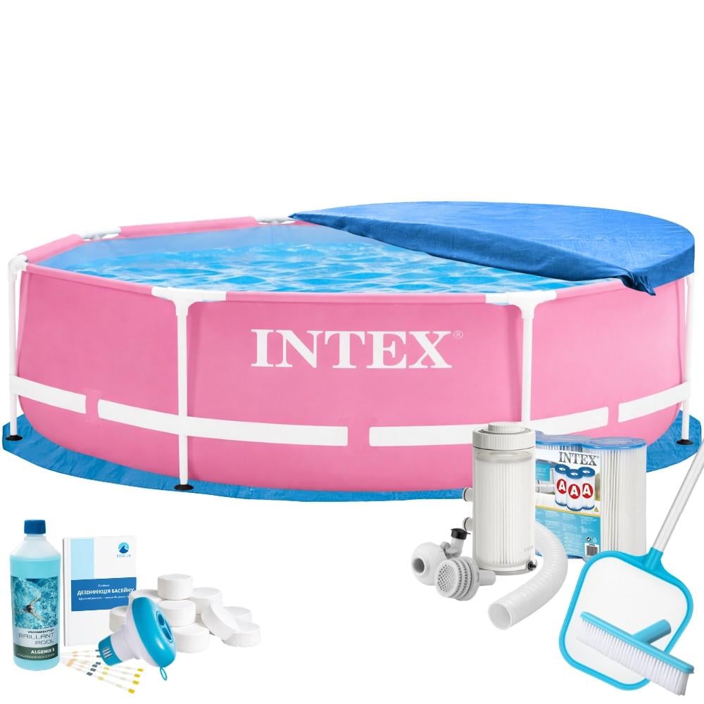 Бассейн круглый каркасный Intex MaxPro 28290 244х76 см с полным комплектом Розовый (147-9-28290-9 MaxPro)