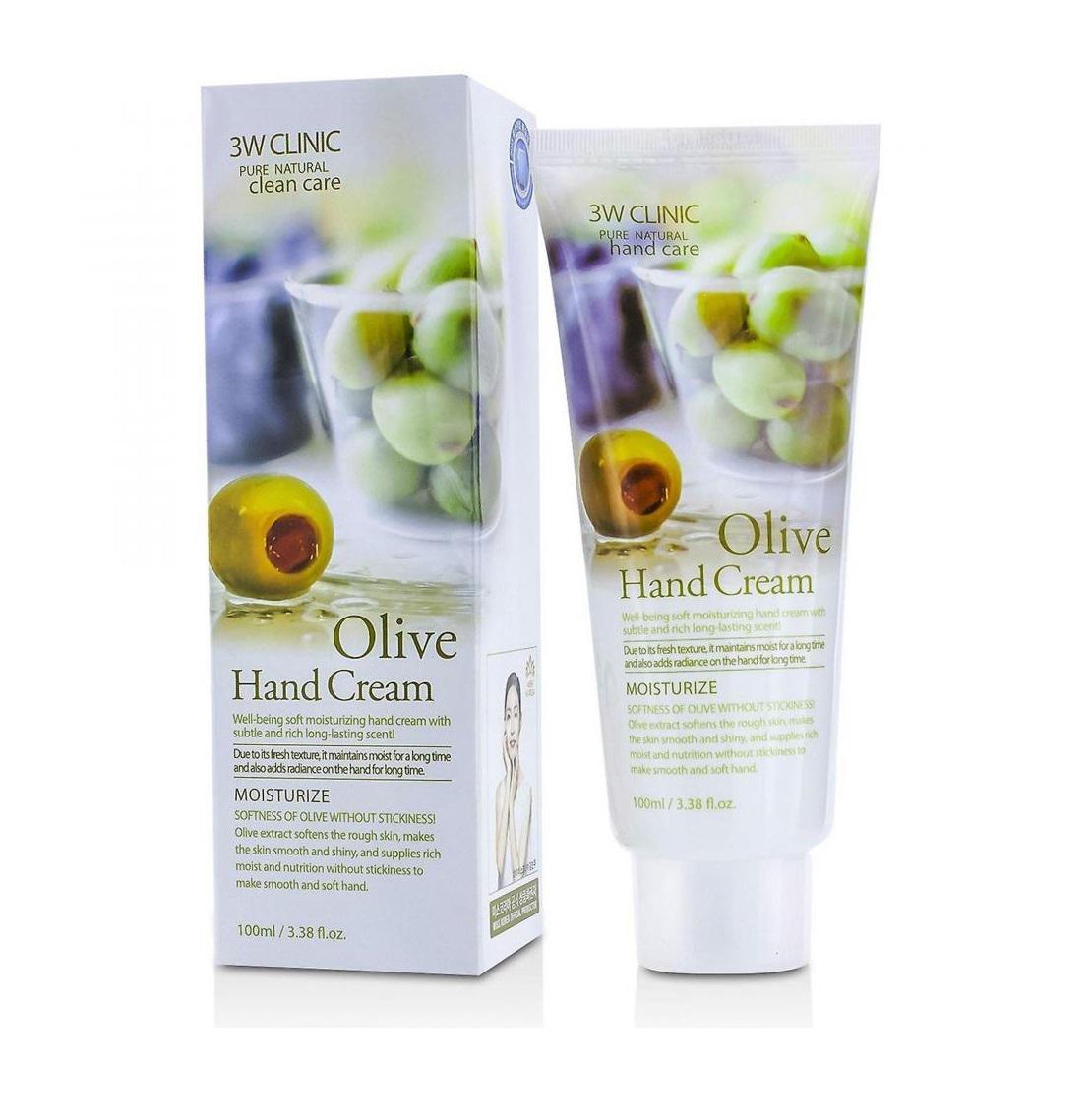 Крем для рук пом'якшуючий з екстрактом оливи Olive Hand Cream 3W Clinic 100 мл (8809317284347) - фото 2