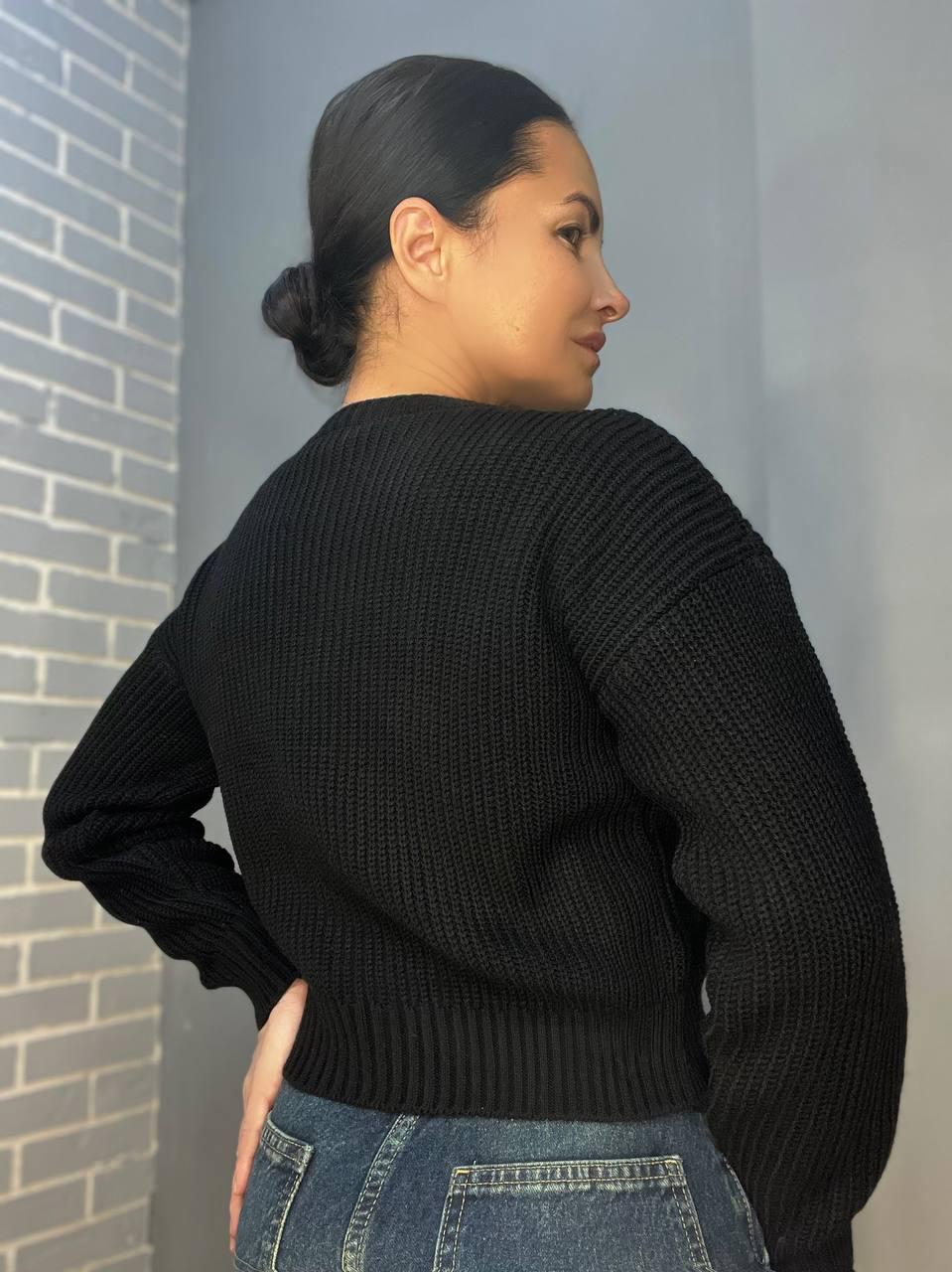 Свитер женский MIX RAY 6716 простой короткий базовый однотонный OS Черный (1236) - фото 2