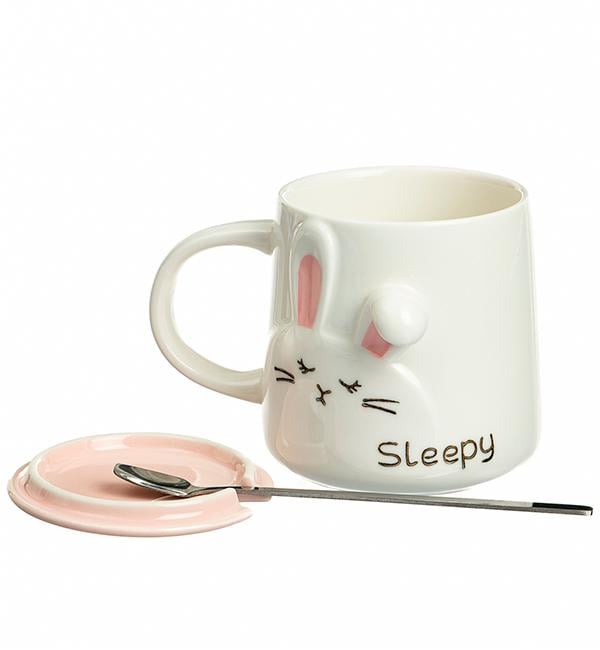 Чашка керамическая "Sleepy rabbit" с ложечкой и крышечкой 350 мл (514043)