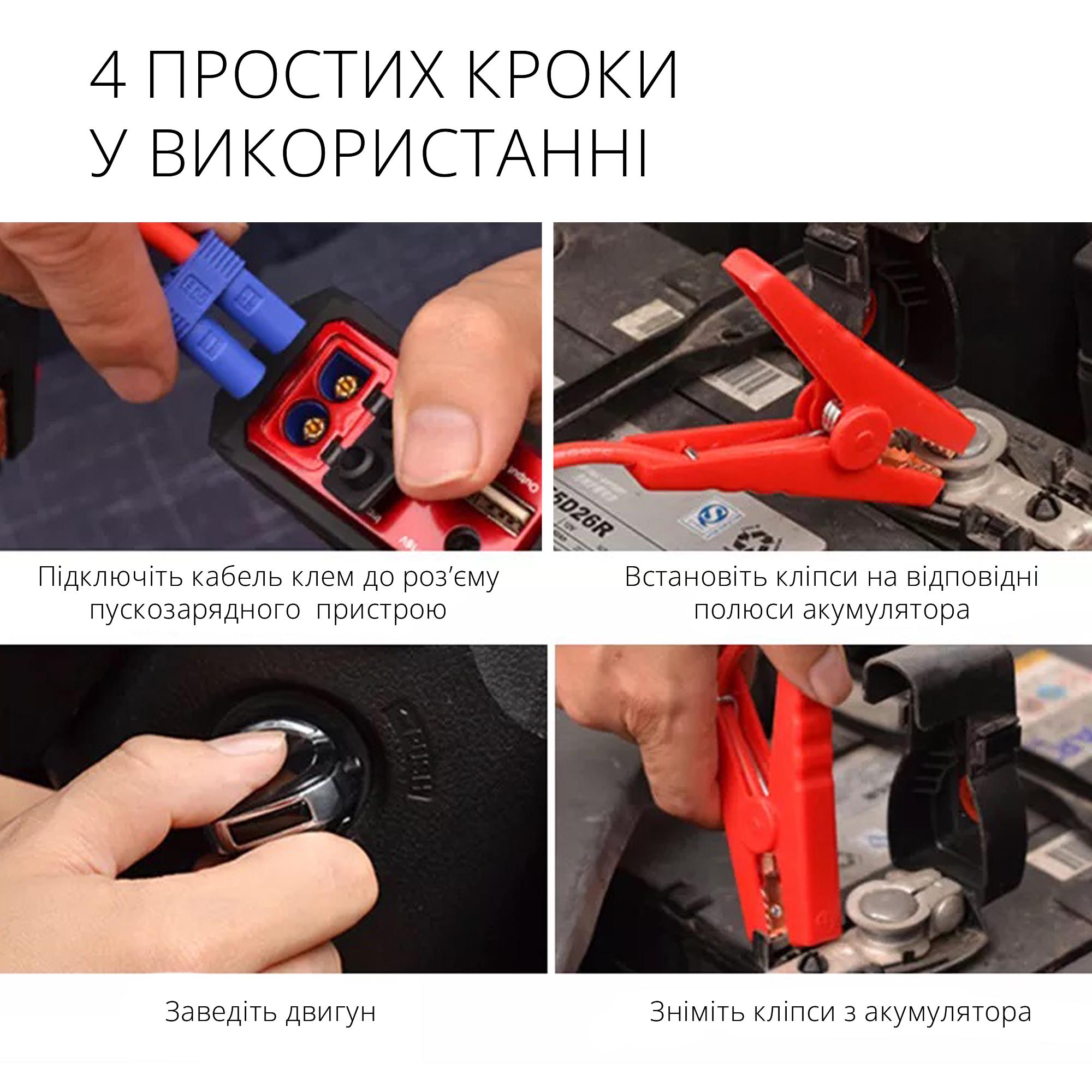 Портативное пускозарядное устройство для автомобиля Jump Starter 24000 mAh Красный (9270285) - фото 5