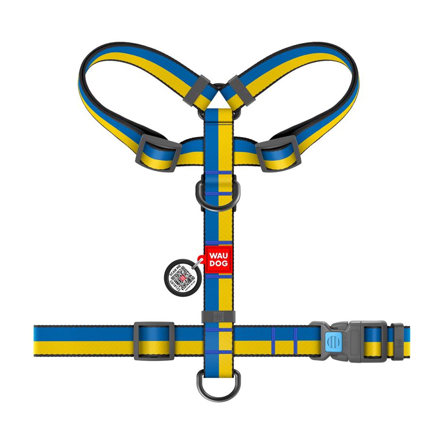 Шлея для собак анатомическая Waudog Nylon Colors of freedom с QR-паспортом S 15 мм А 30-40 см/В 30-50 см Blue/Yellow (5140-4020) - фото 2 Шлея для собак анатомическая Waudog Nylon Colors of freedom с QR-паспортом S 15 мм А 30-40 см/В 30-50 см Blue/Yellow (5140-4020) - фото 2
