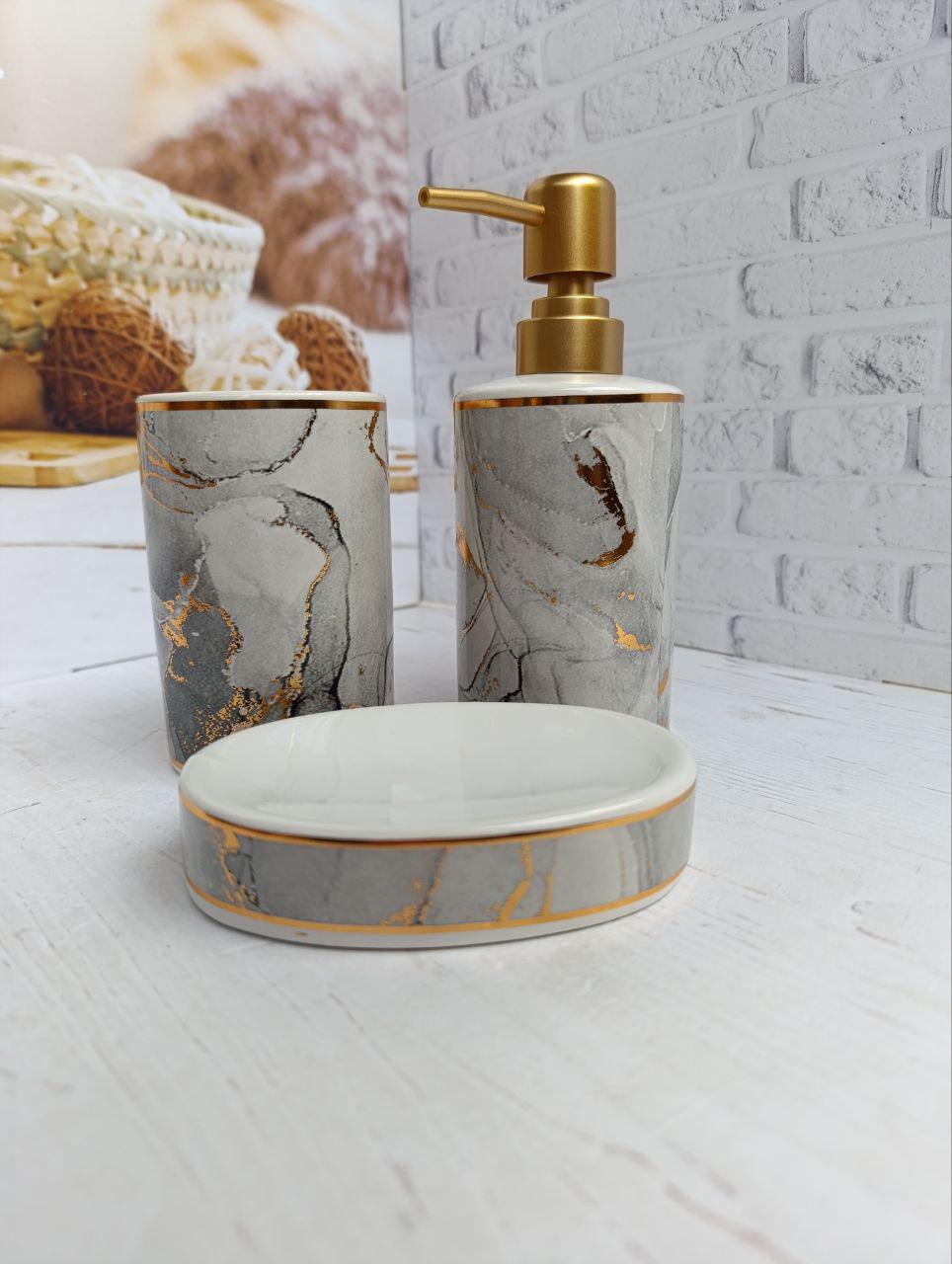 Набор аксессуаров для ванной комнаты BonaDi White Marble & Gold керамика 3