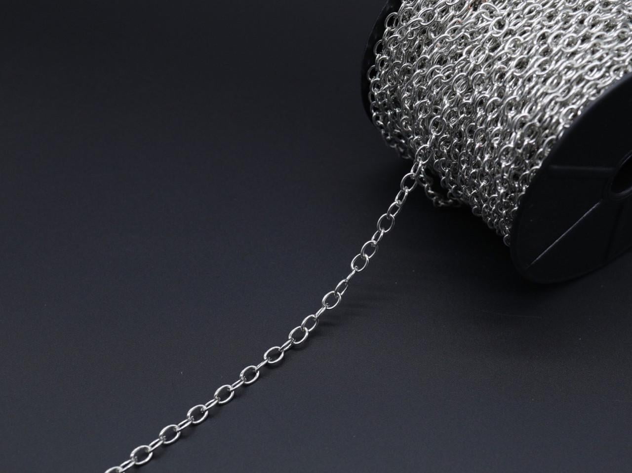 Цепочка плоская металлическая основа для брелоков 5 мм 1 м Серебристый (F-8)