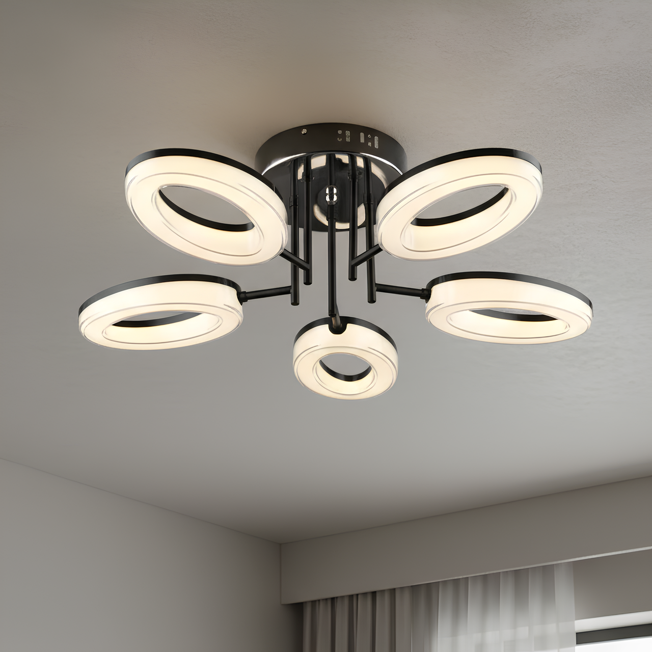 Люстра светодиодная Sirius 35W с овальными рассеивателями 3000-6500K Черный/Хром (B YH1100/5 BK+CH)