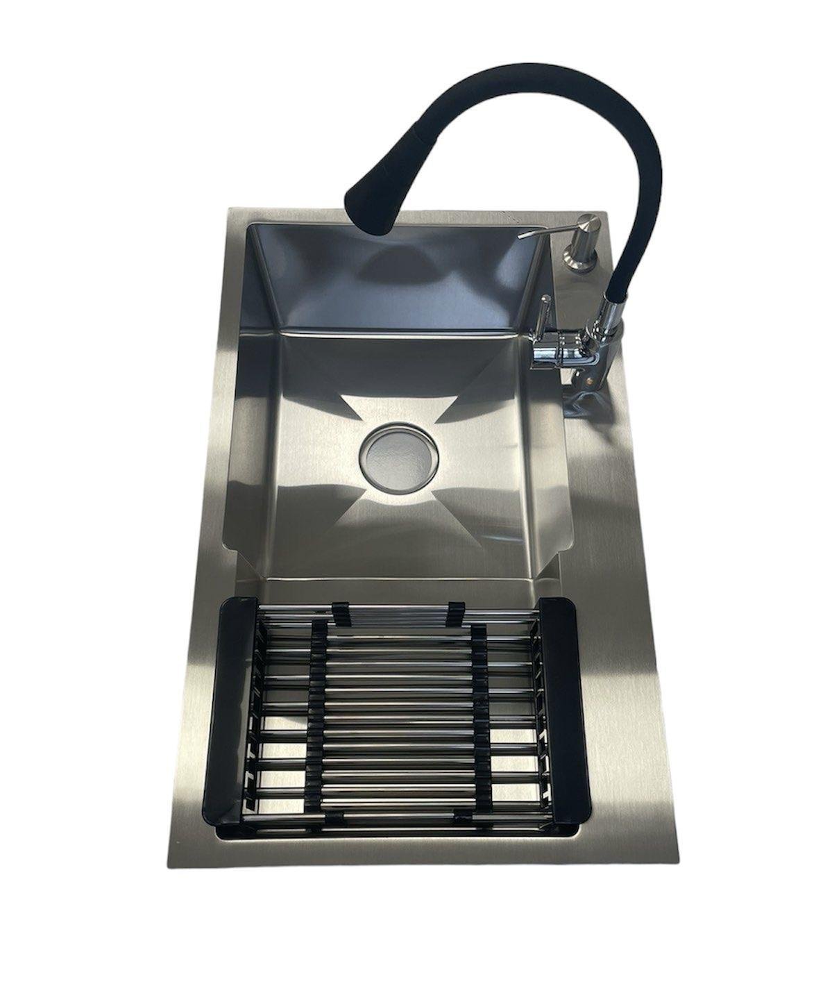 Мийка Kroner 7848LHM ліва та змішувач для кухні Kroner KRP Kuche-C031BLK Сірий