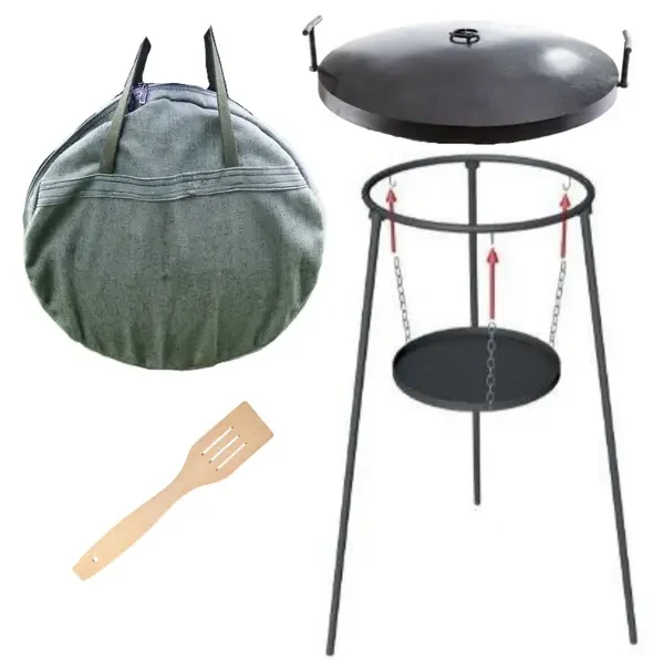 Набір сковорода з диска борони 40 см на високих ніжках з підвіскою для вогню кришкою та чохлом