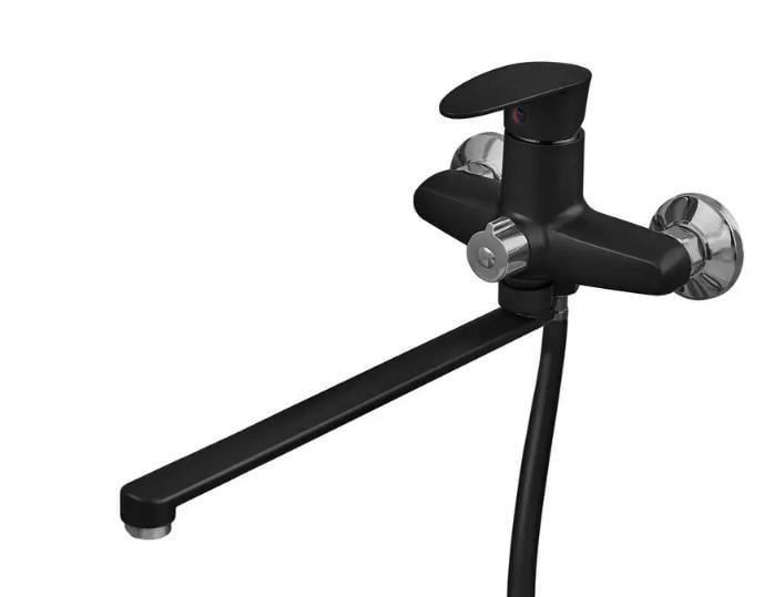 Змішувач для ванни PLAMIX CEZAR-006 EURO SET зі шлангом/лійкою та кронштейном Matte Black (PM0690)