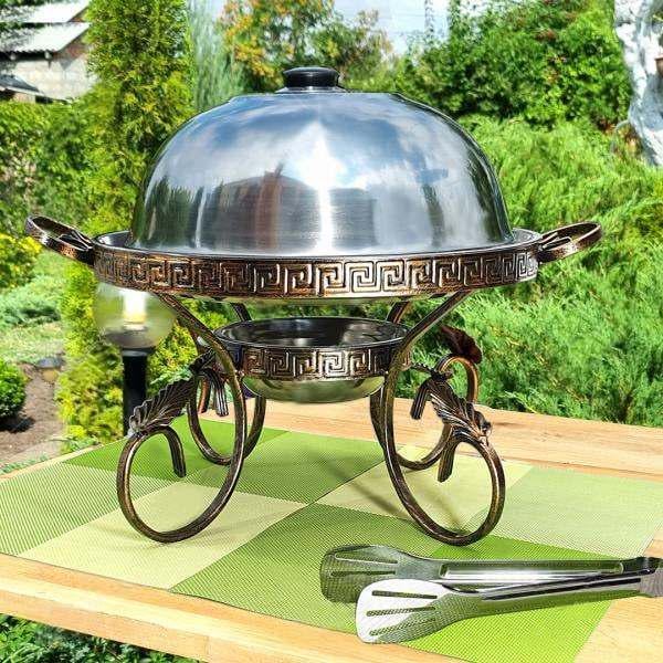 Набор для подогрева шашлыка Садж Фараон 30 см, щипцы для мяса, деревянная менажница