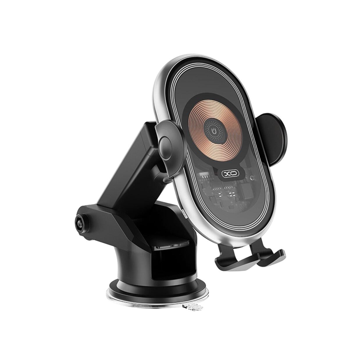 Держатель телефона автомобильный Xo с беспроводной зарядкой WX038 15W Transparent Car Wireless Charging Черный