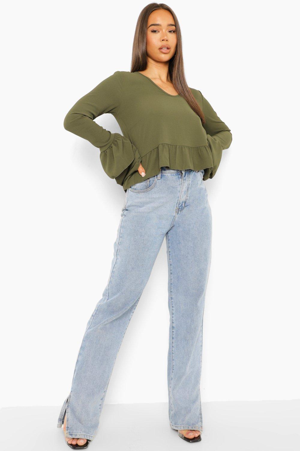 Блуза Boohoo с воланами на рукавах M Хаки - фото 3