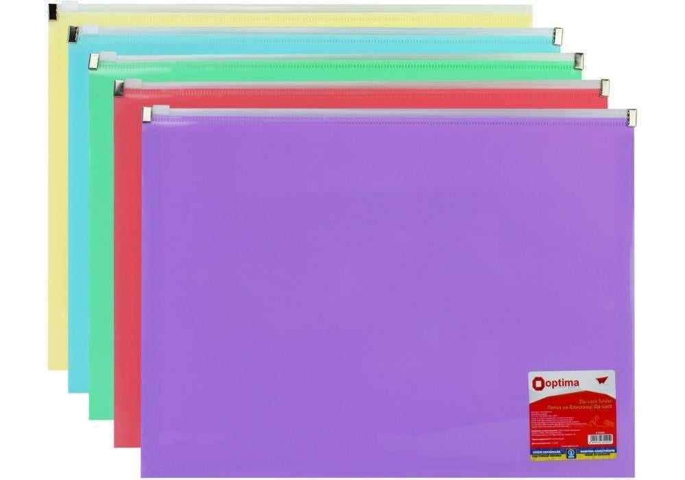 Папка пластикова A4 Optima на блискавці zip-lock, пастельна, асорті, O35545