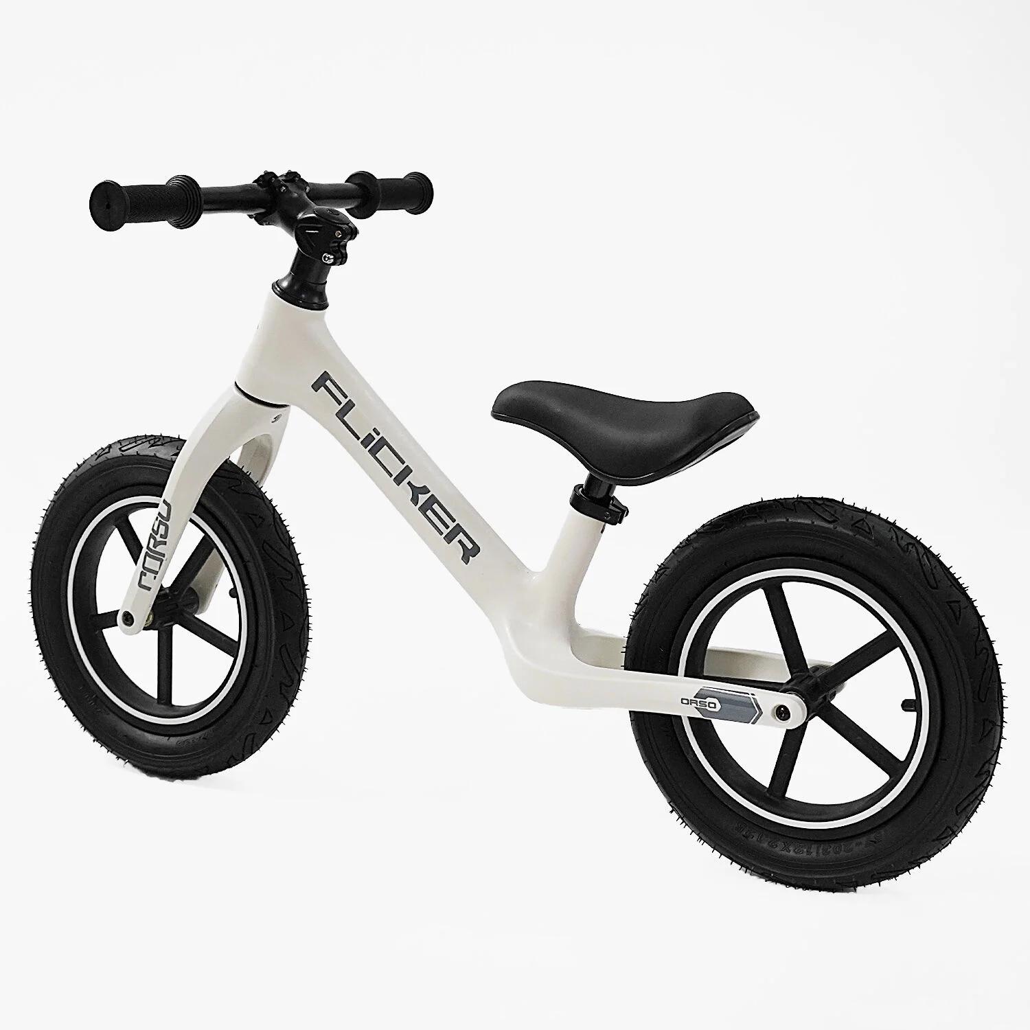 Беговел Corso с надувными колесами 12" нейлоновая рама и вилка Белый