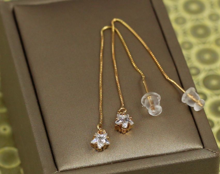 Серьги продевки Xuping Jewelry Звездочка на цепочке 7,5 см Золотистый
