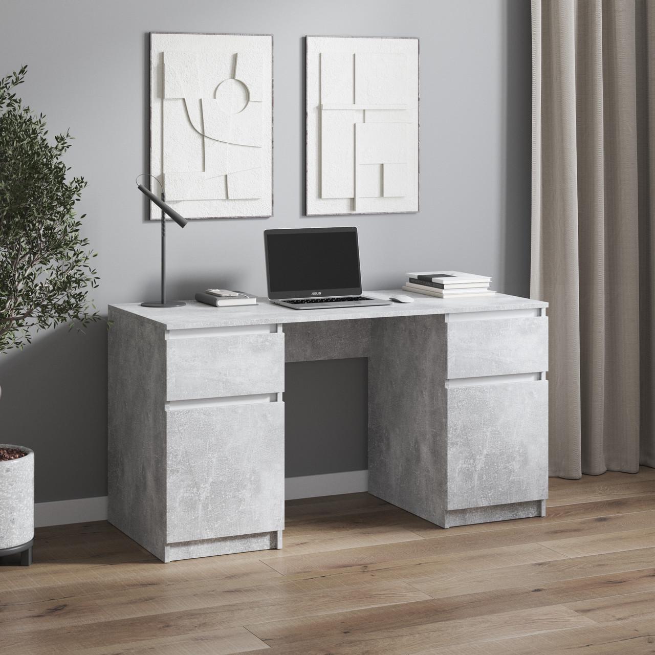 Стіл комп’ютерний з 2 тумбами Вайс R-34 1400х600х755 мм Бетон/Білі планки (30415512) - фото 1 Стіл комп’ютерний з 2 тумбами Вайс R-34 1400х600х755 мм Бетон/Білі планки (30415512) - фото 1