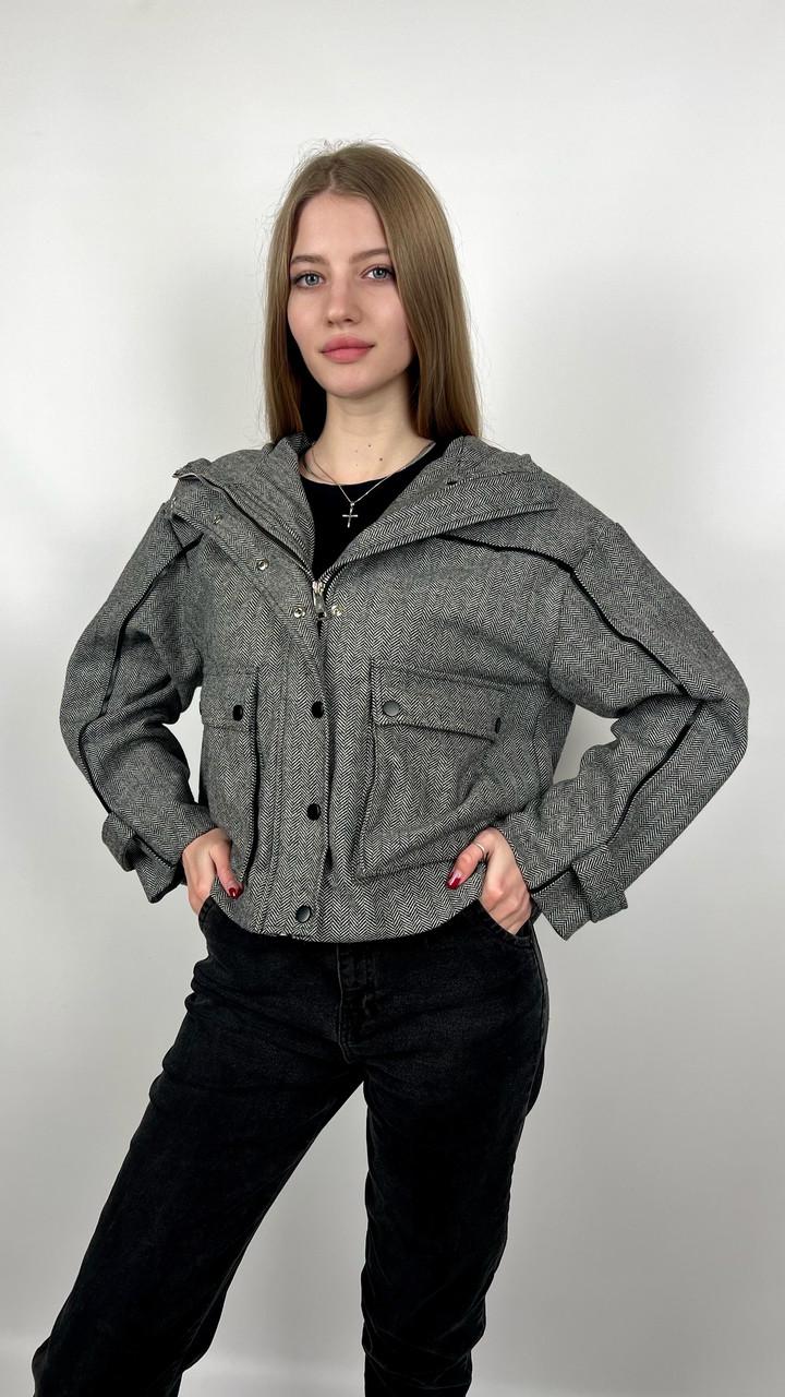 Куртка женская зимняя р. 46 Черный/Серый (#2721-06) - фото 2