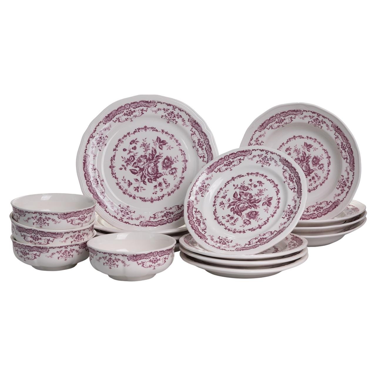 Набор посуды тарелок на 4 персоны Bissi фарфоровая 16 шт. Розовый (YY78-2A)