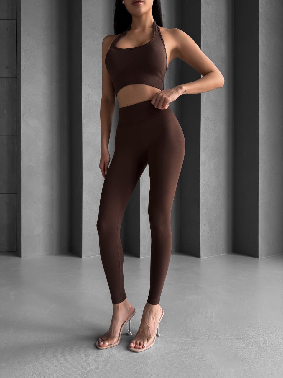 Костюм спортивний топ з відкритою спиною/легінси з пуш-ап ефектом L Шоколадний (TW07L)