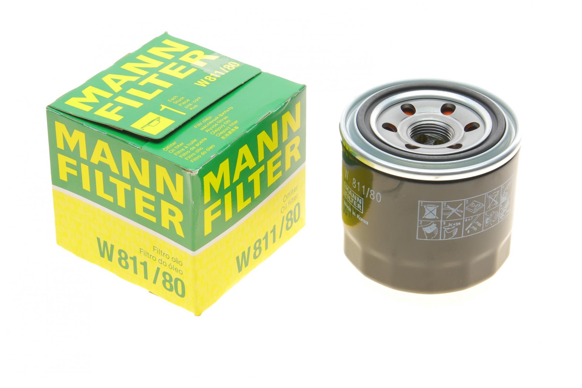 Фильтр масляный Mann-Filter для Kia Ceed/Rio 1,4-1,6 05-/Hyundai Tucson 2,0 04-/Sonata 1,8-3,0 88-/Mitsubishi/Mazda (W 811/80)