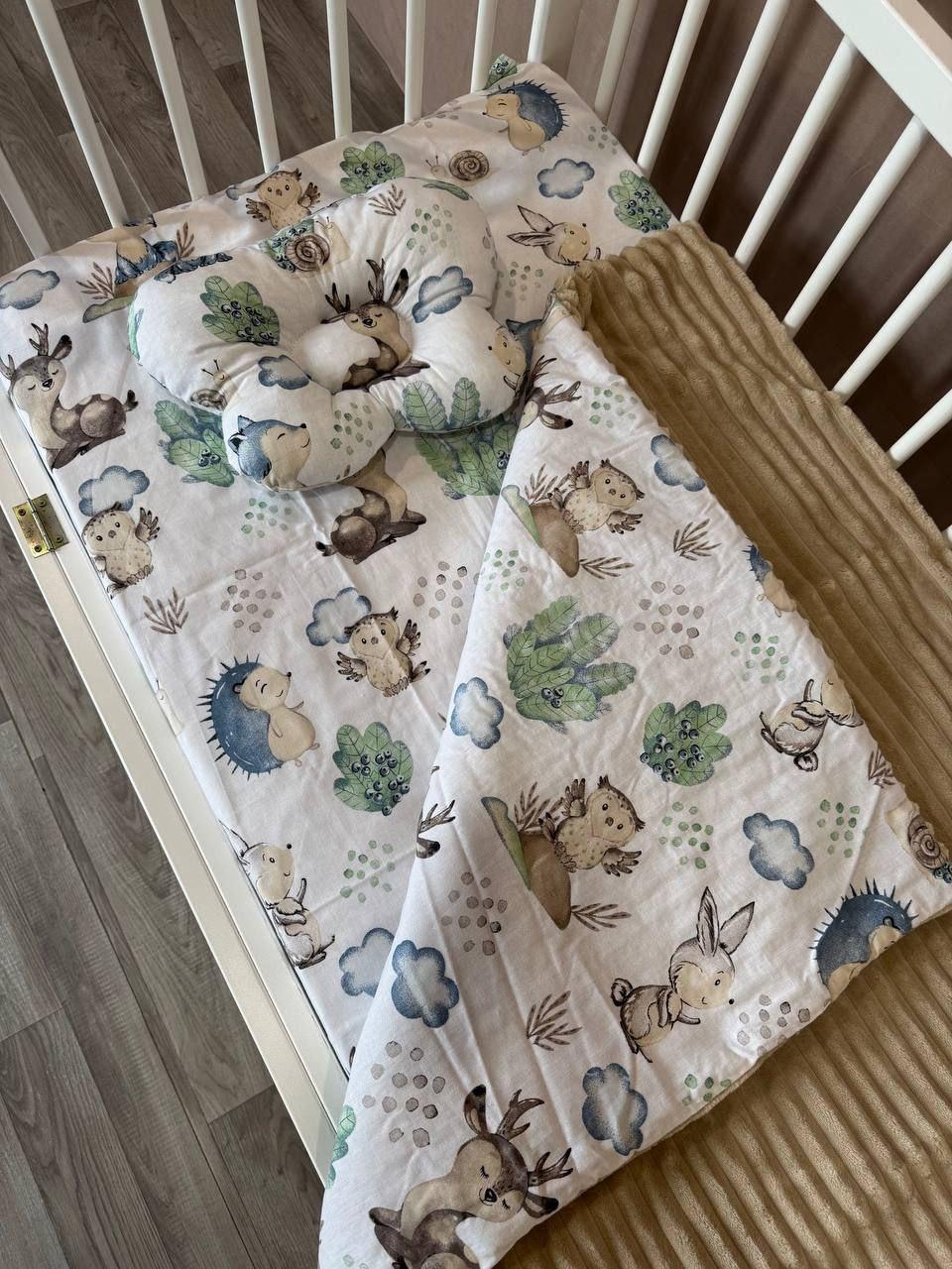 Комплект постельного белья Манюня Лесные Звери из бязи для кроватки 78x98 см Капучино (П4К-am-manin-004)