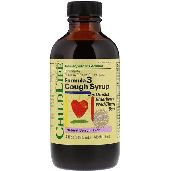 Протизастудний засіб ChildLife Essentials Formula 3 Cough Syrup Alcohol Free 4 ун. 118,5 мл Natural Berry Flavor (CDL10950)