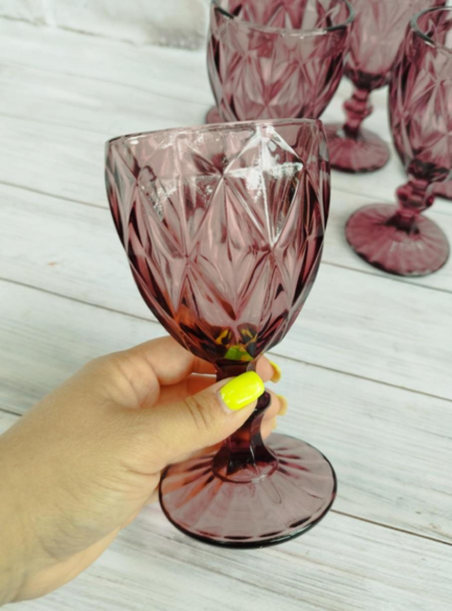 Набір келихів для вина TS Kitchen HP035P з товстого скла гранованих фігурних 6 шт. по 300 мл Рожевий (HP035P) - фото 3 Набір келихів для вина TS Kitchen HP035P з товстого скла гранованих фігурних 6 шт. по 300 мл Рожевий (HP035P) - фото 3