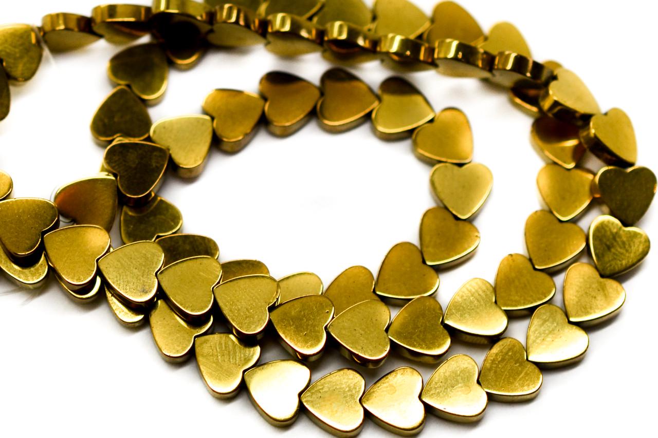 Бусины Сердце Гематит 6х2 мм Рондель нить 40 см Золотой (БГ0602с99)