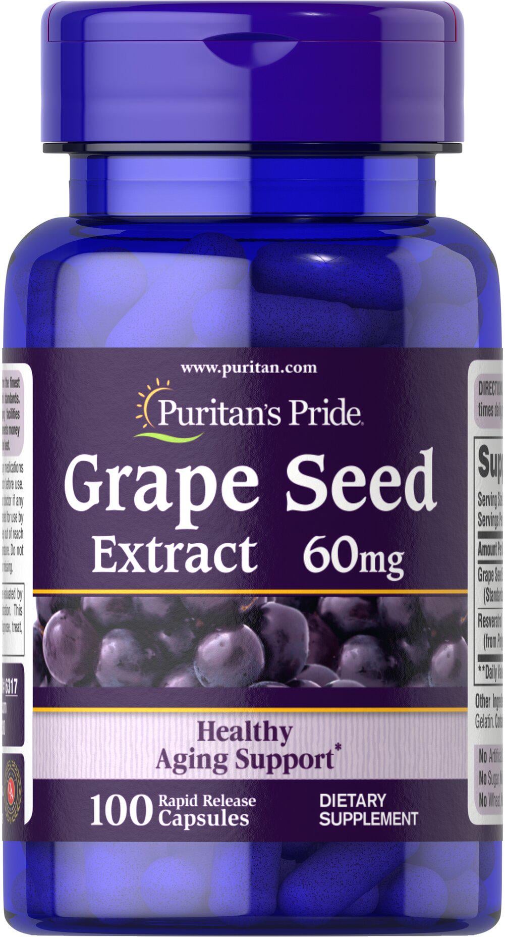 Натуральная добавка Grape Seed Extract 60 mg with Resveratrol 30 mcg 100 capsules (100-99-4840360-20)