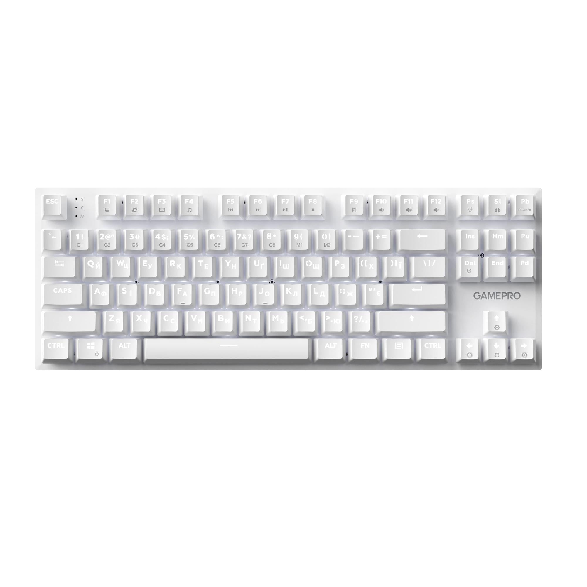 Клавиатура механическая игровая GamePro Genesis Joker MK124W 87 клавиш USB-C Outemu Red White (34618356)