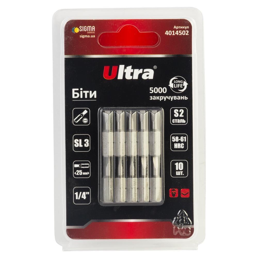 Набор бит Ultra SL3 x 25 мм 1/4" 10 шт. S2 в блистере (4014502)