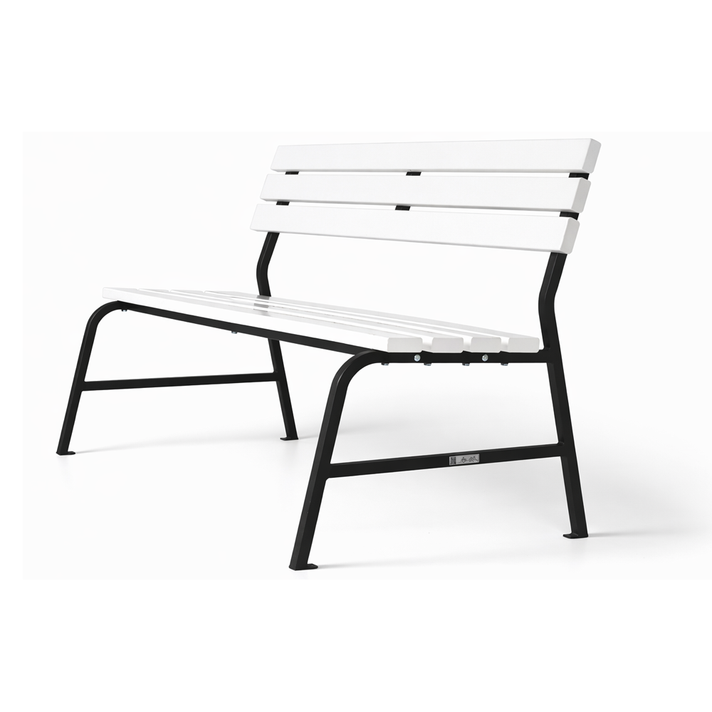 Скамейка садовая Classic Comfortable со спинкой ПВХ металлический каркас 1,5 м Бело-черный (34594674)